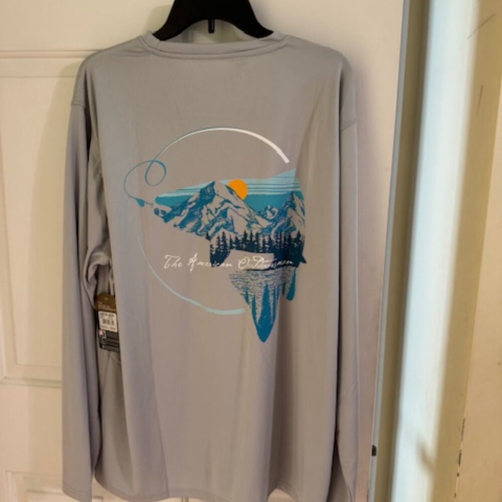 American Outdoorsman Mens TShirt UPF 50 Long Sleeve Fishing in Light Gray - Picture 2 of 3